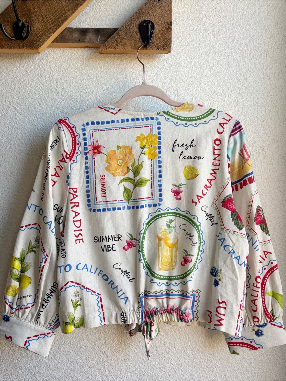 Joie California Print Linen Blend Tie Front Blouse 8 - Picture 2 of 4
